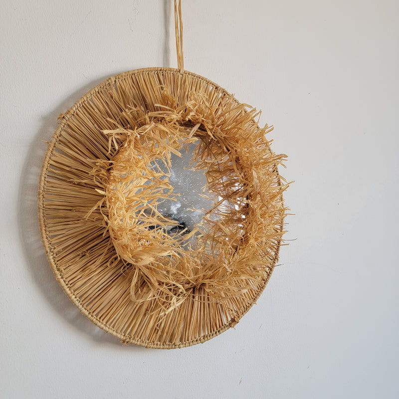 FREE SHIPPING stereoscopic natural RAFFIA DECORATIVE MIRROR HANDMADE