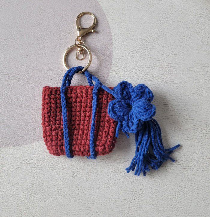 Handmade Boho crochet bag shape Keyring for Bag Decoration bag charm handwoven key accessory eco-friendly keychain artisan keychains unique gifts