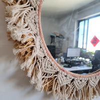 FREE SHIPPING MACRAME MIRROR BY HANDWORK RAFFIA+COTTON YARNS