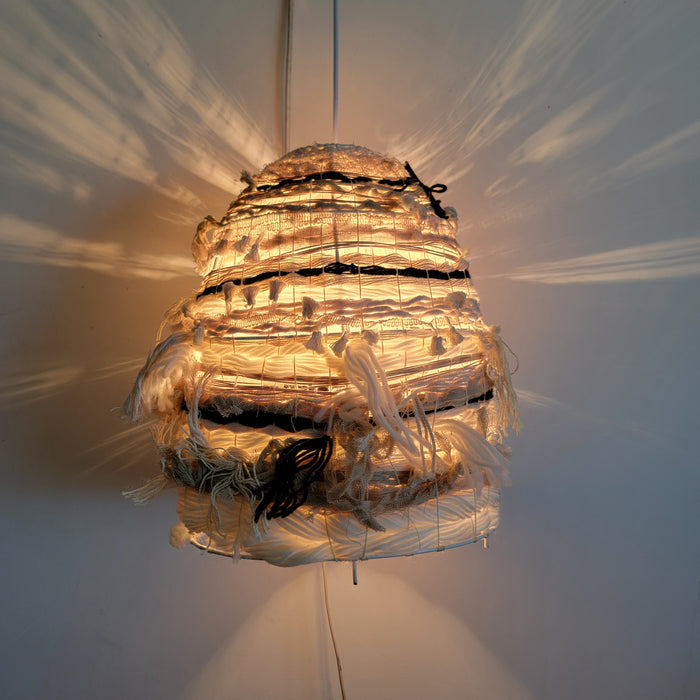 FREE SHIPPING HANDWORK Handmade Lampshade raffia & yarns 3d shape NATURAL FIBER