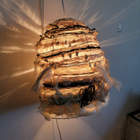 FREE SHIPPING HANDWORK Handmade Lampshade raffia & yarns 3d shape NATURAL FIBER