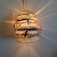 FREE SHIPPING HANDWORK Handmade Lampshade raffia & yarns 3d shape NATURAL FIBER