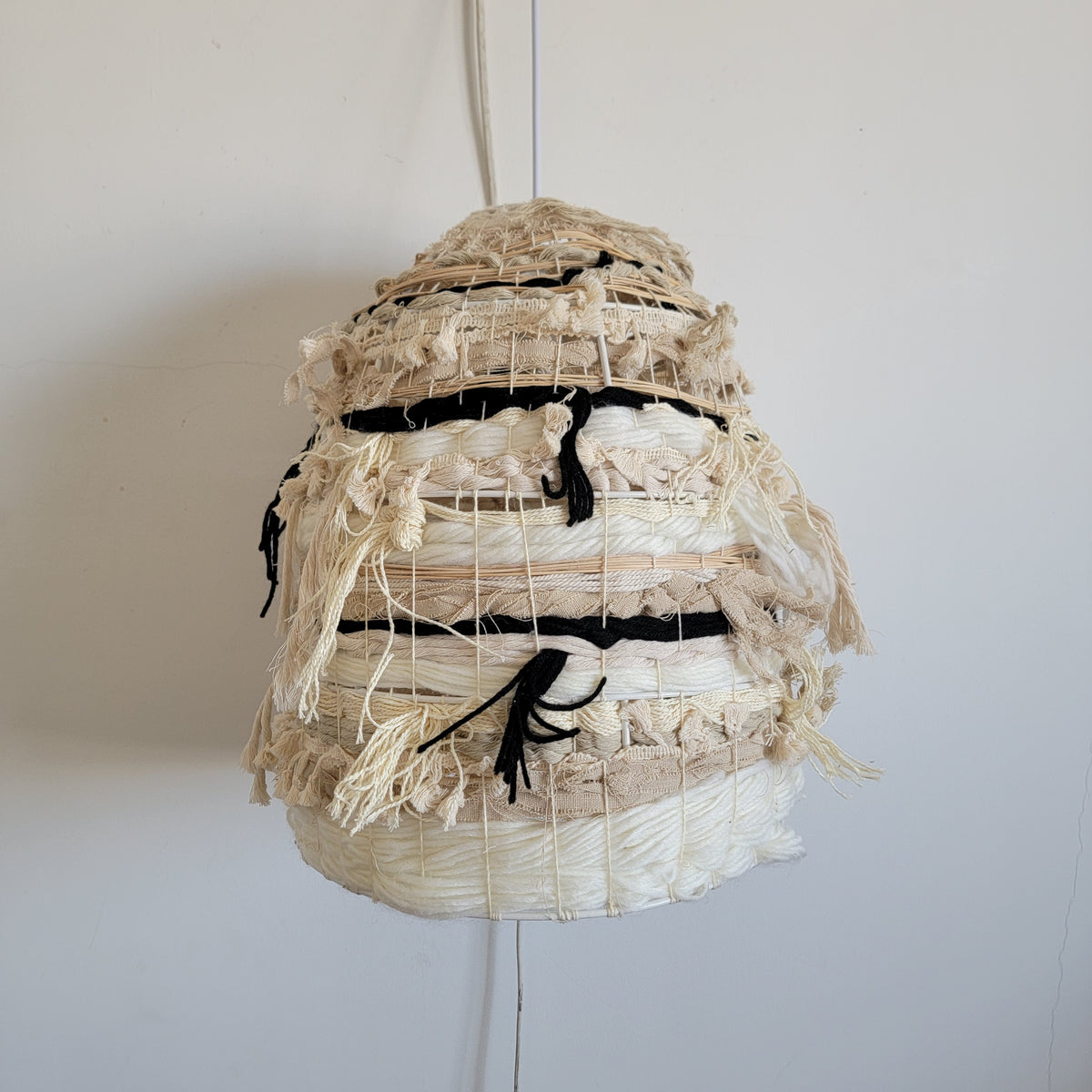 FREE SHIPPING HANDWORK Handmade Lampshade raffia & yarns 3d shape NATURAL FIBER