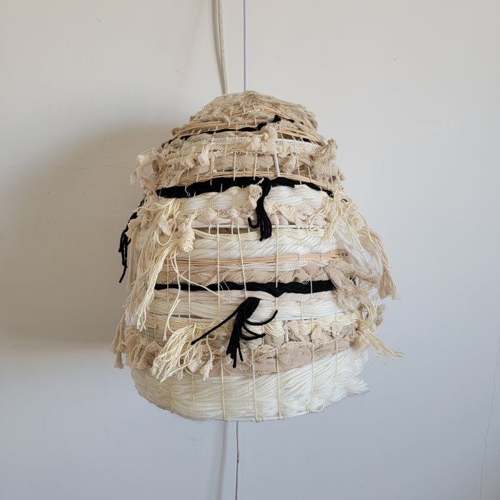 FREE SHIPPING HANDWORK Handmade Lampshade raffia & yarns 3d shape NATURAL FIBER