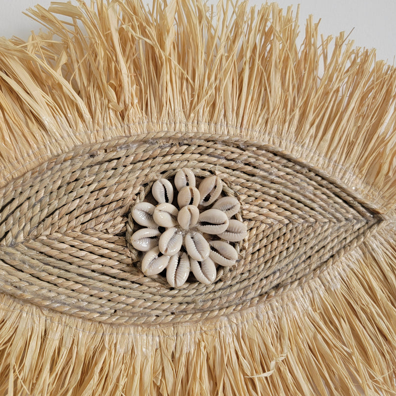SHELL DECORATIONS-SEA SHELLS-ROOM DECORATION-BOHO HANGING-EYE SHAPE NATURAL FIBER