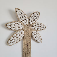 free shipping Seashell Palm Tree Wall Art - Handcrafted Coastal Boho Decor | Woven Raffia Accent Unique Handcrafted Seashell Palm Wall Hanging | Coastal Boho Tropical Art