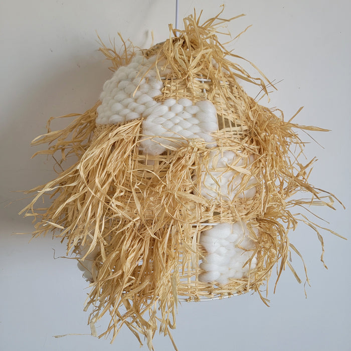 FREE SHIPPING HANDWORK Handmade Lampshade natural fiber & yarns 3d shape NATURAL FIBER