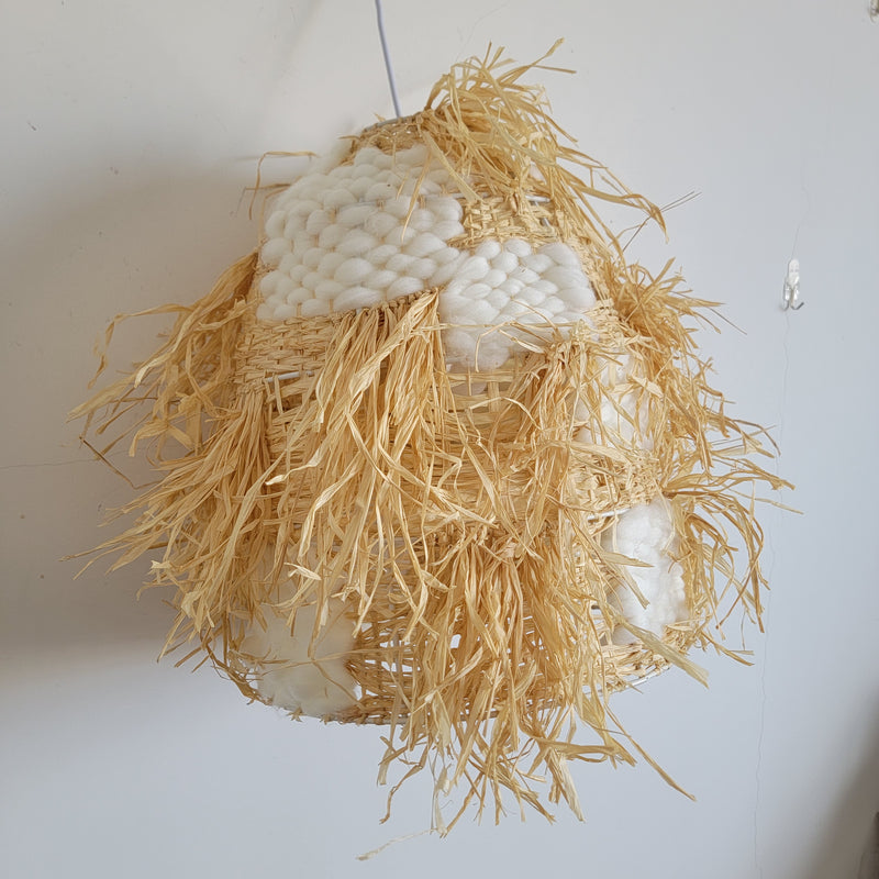 FREE SHIPPING HANDWORK Handmade Lampshade natural fiber & yarns 3d shape NATURAL FIBER