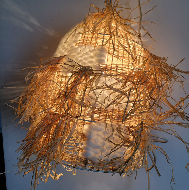 FREE SHIPPING HANDWORK Handmade Lampshade natural fiber & yarns 3d shape NATURAL FIBER