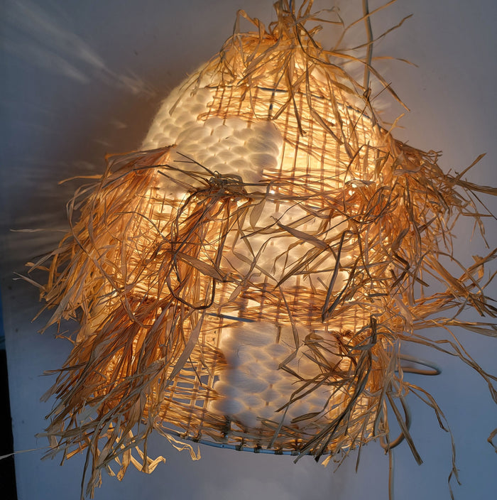 Boho-Chic Handwoven Straw Lamp Shade | Rustic Natural Home Decor Raffia handwoven lame shade