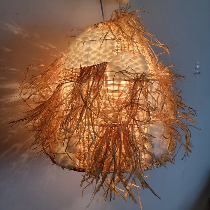 FREE SHIPPING HANDWORK Handmade Lampshade natural fiber & yarns 3d shape NATURAL FIBER