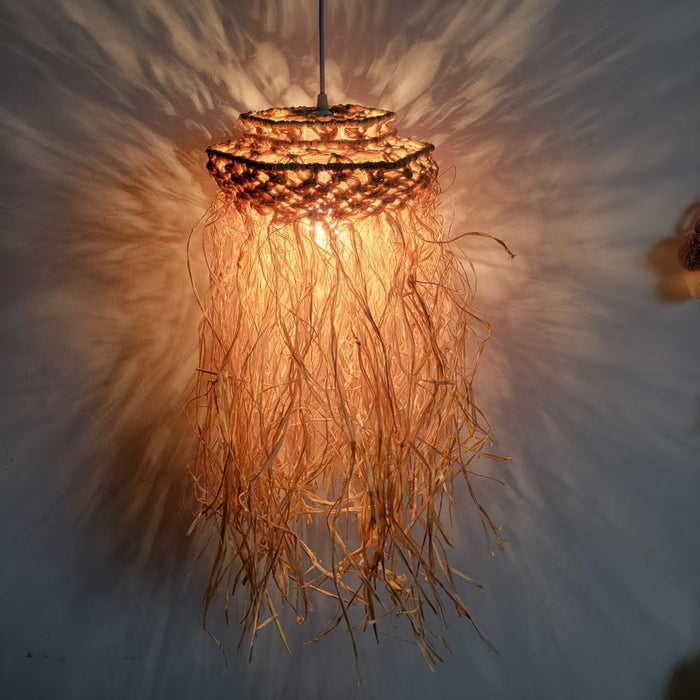 Free shipping Macrame lampshade RAFFIA YARNS-NATURAL MATERIAL handmade-RAFFIA DECORATION