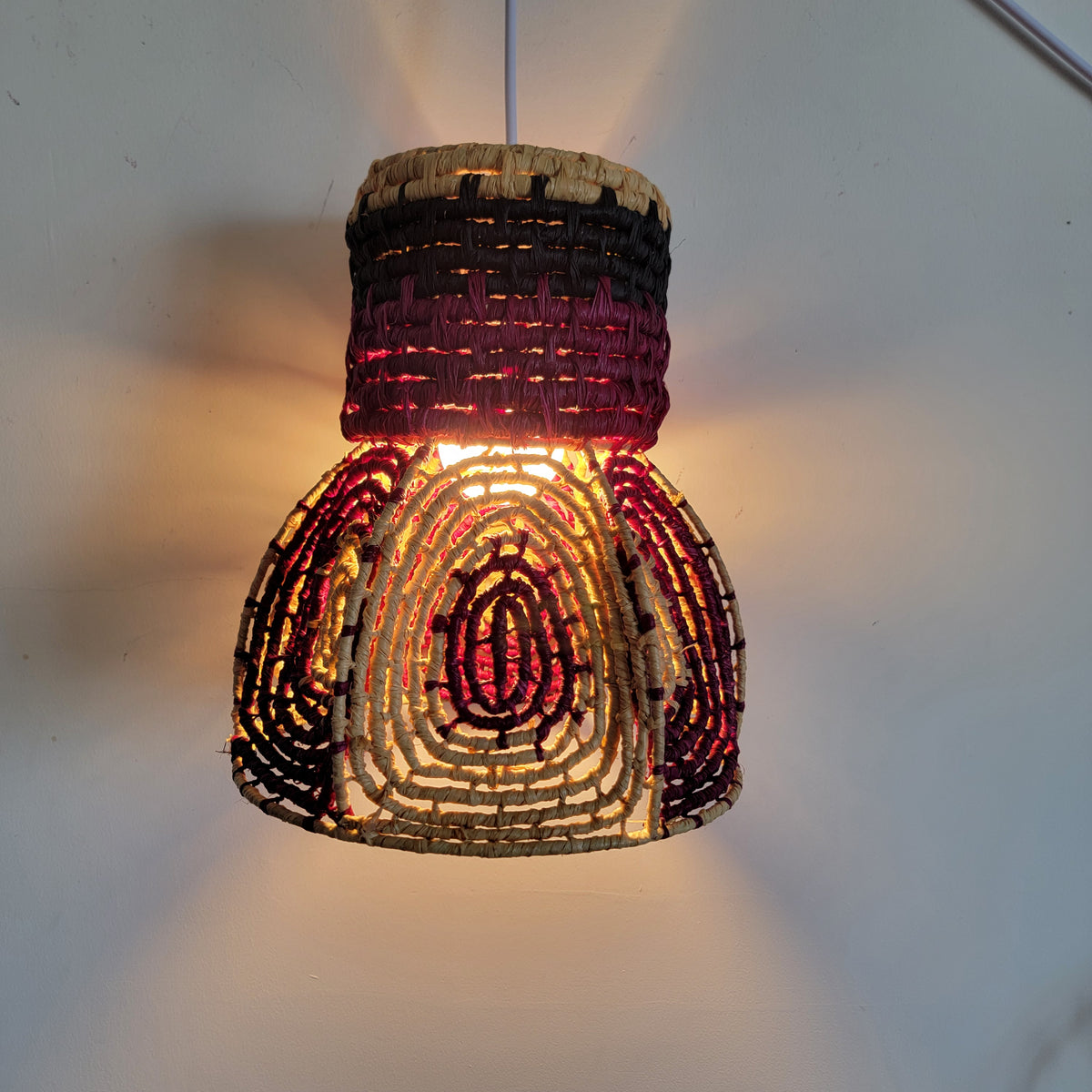 Handwoven Dyed Raffia Lamp Shade  Artisanal Boho-Chic Lighting Statement Piece Colourful raffia craft lampshades