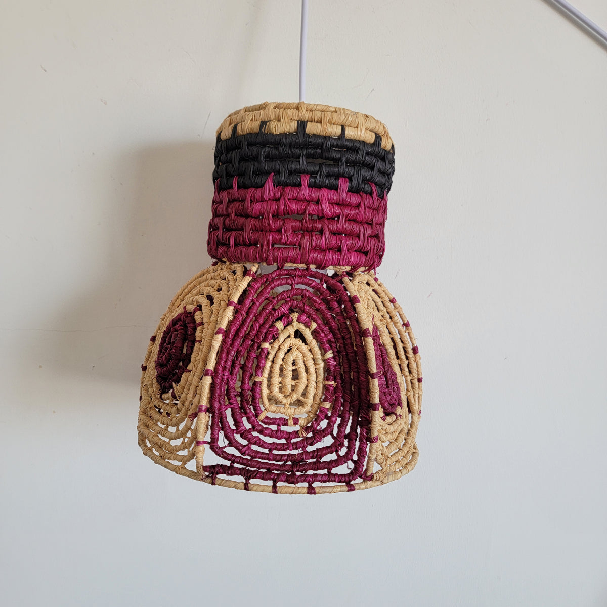 Handwoven Dyed Raffia Lamp Shade  Artisanal Boho-Chic Lighting Statement Piece Colourful raffia craft lampshades