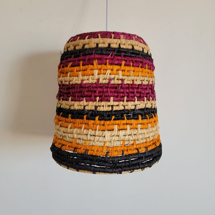 Handwoven Dyed Raffia Lamp Shade  Artisanal Boho-Chic Lighting Statement Piece Colourful raffia craft lampshades