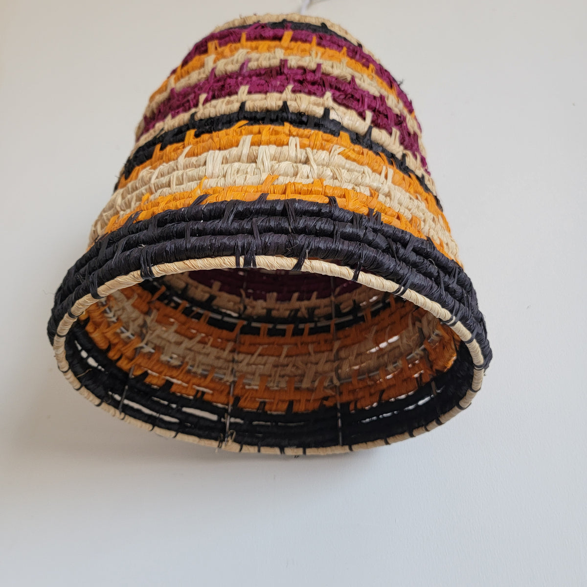 Handwoven Dyed Raffia Lamp Shade  Artisanal Boho-Chic Lighting Statement Piece Colourful raffia craft lampshades