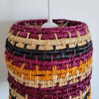 Handwoven Dyed Raffia Lamp Shade  Artisanal Boho-Chic Lighting Statement Piece Colourful raffia craft lampshades
