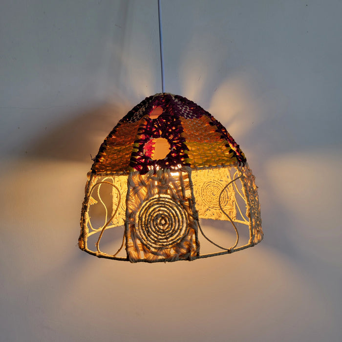 Handwoven Raffia Lamp Shade Artisanal Boho Chic Lighting Statement Piece Colourful raffia craft lampshades