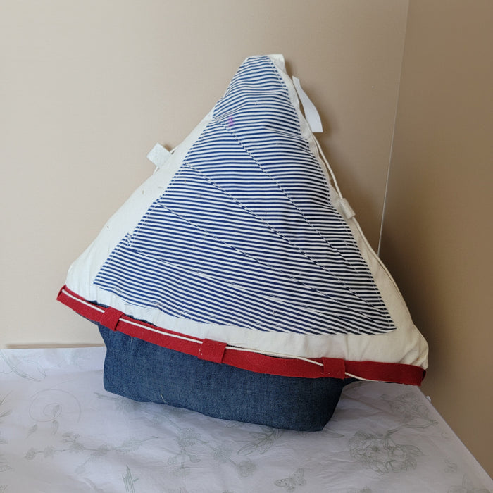 cushion Nautical Sailboat Plush Decor - Handmade Fabric Boat cushion Coastal Nursery Decor