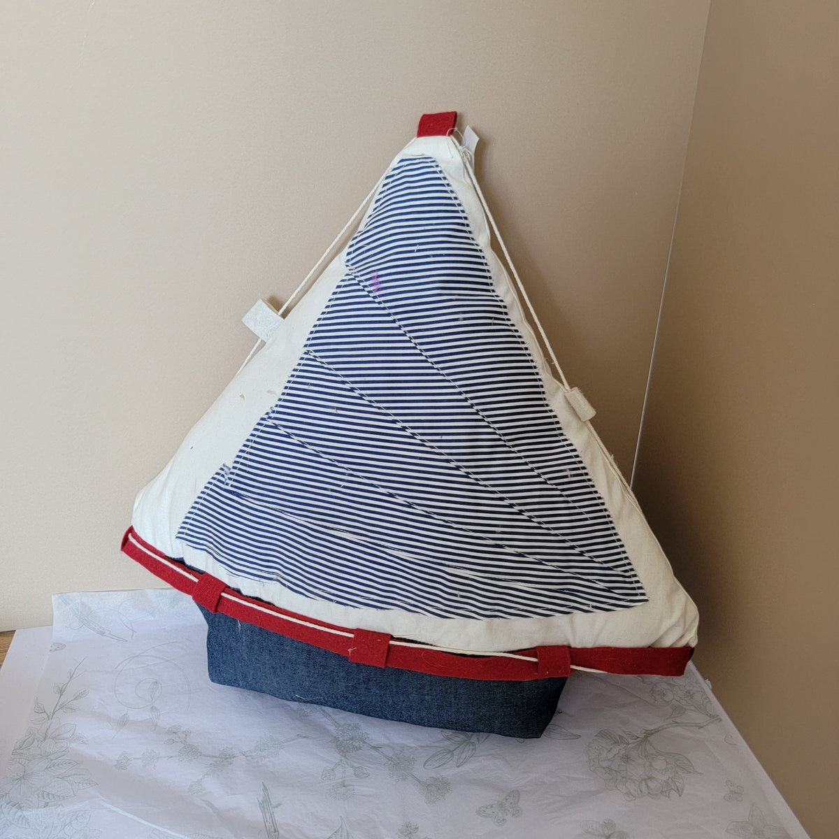 cushion Nautical Sailboat Plush Decor - Handmade Fabric Boat cushion Coastal Nursery Decor