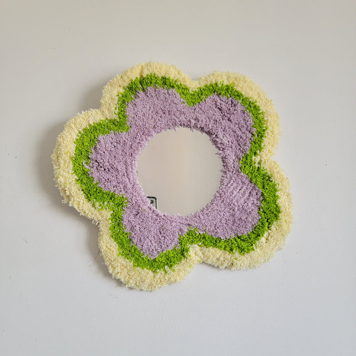 Punch-Needling BY HANDWORK Handmade crochet wall art, PUNCH needing mirror handmade flower decor, boho wall hanging, colorful vase decor, woven home decoration, unique textile art, handcrafted wall decor, floral crochet DECORTIVE MIRROR