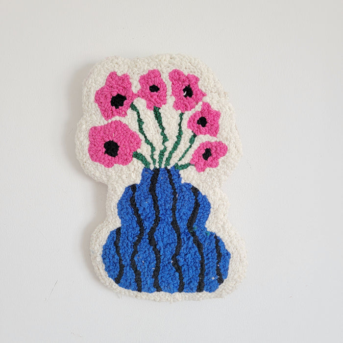 Punch-Needling BY HANDWORK Handmade crochet wall art, handmade flower decor, boho wall hanging, colorful vase decor, woven home decoration, unique textile art, handcrafted wall decor, floral crochet piece