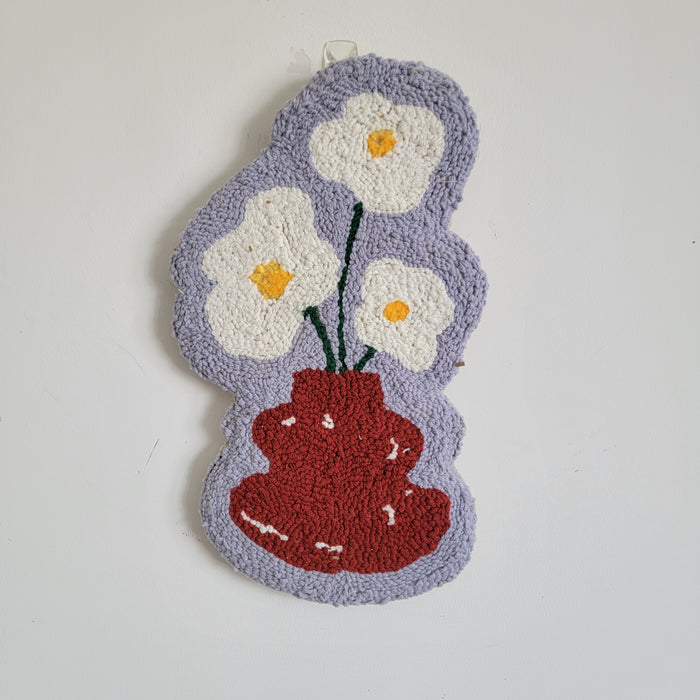 Punch-Needling BY HANDWORK Handmade crochet wall art, handmade flower decor, boho wall hanging, colorful vase decor, woven home decoration, unique textile art, handcrafted wall decor, floral crochet piece