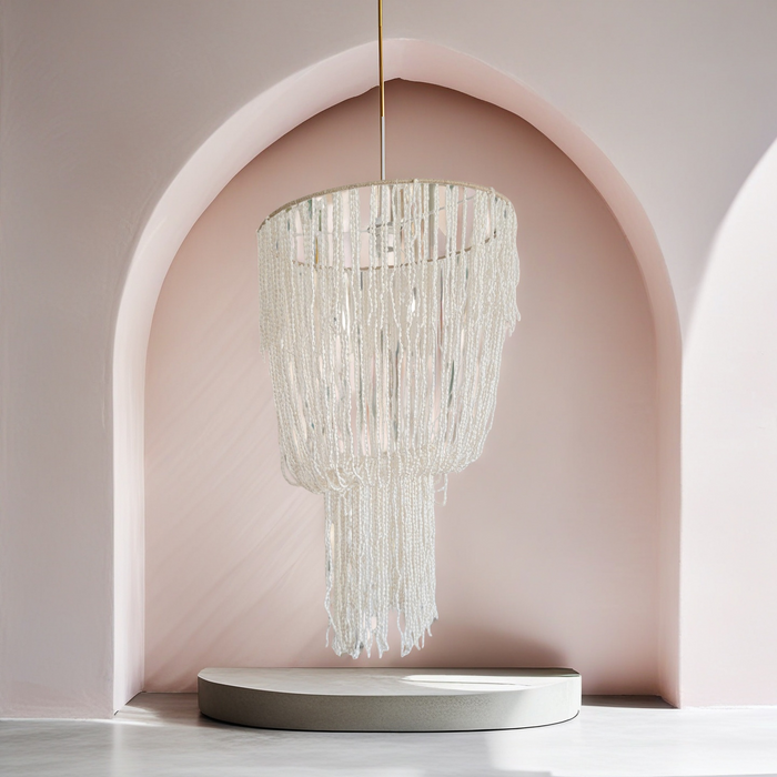 Handcrafted Shell Beaded Chandelier – Coastal Bohemian Lighting