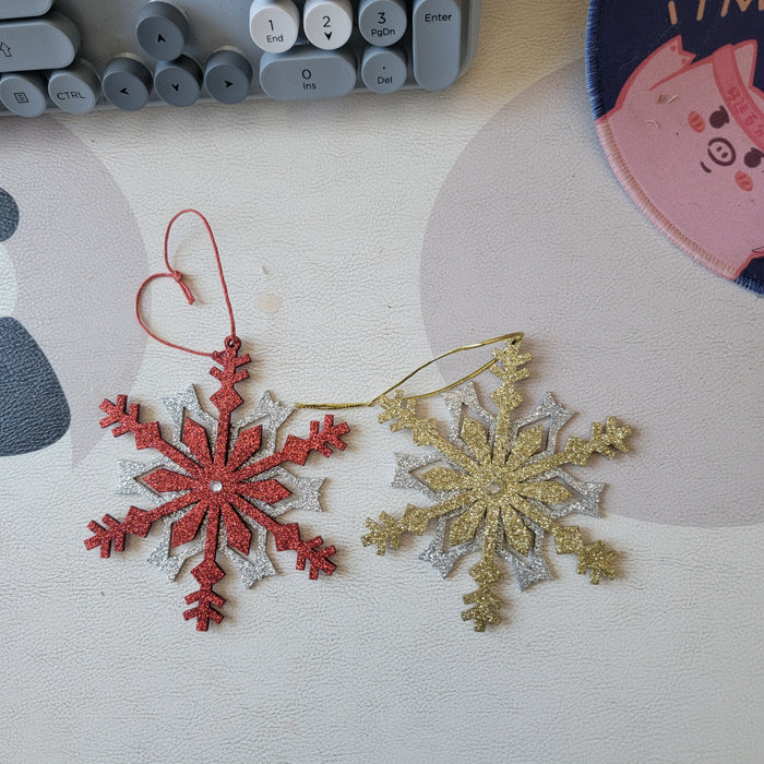 4pcs/pack christmas ornament gift items Vintage - Style “Xmas Snowflake with Ornament - Christmas Decor with glitters