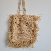 Fringed Raffia Tote Bag | Handwoven Boho Beach Shoulder Bag