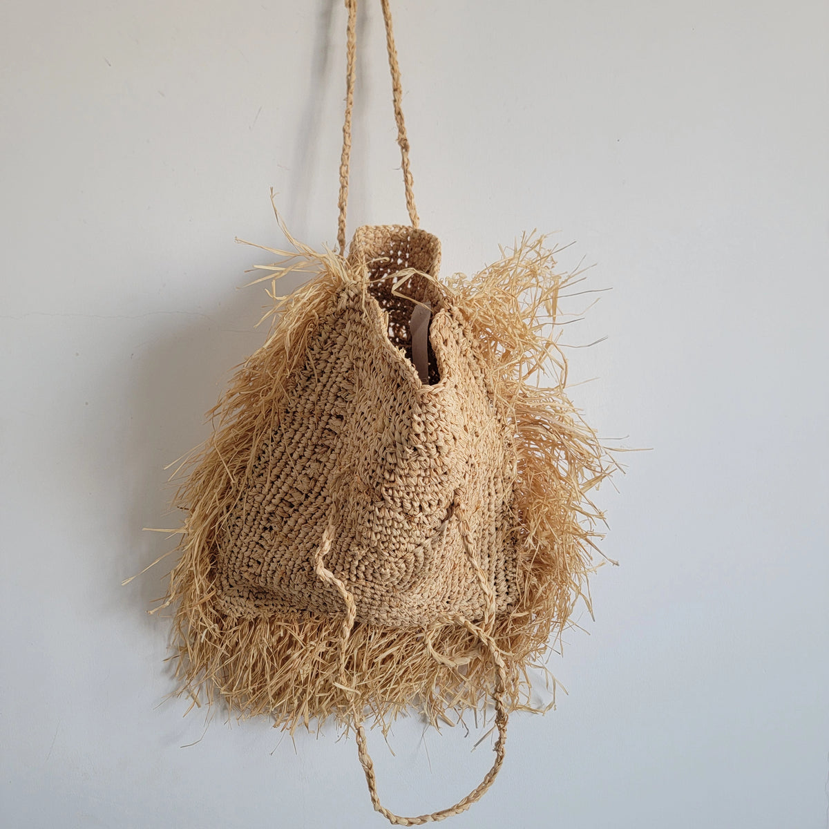 Fringed Raffia Tote Bag | Handwoven Boho Beach Shoulder Bag