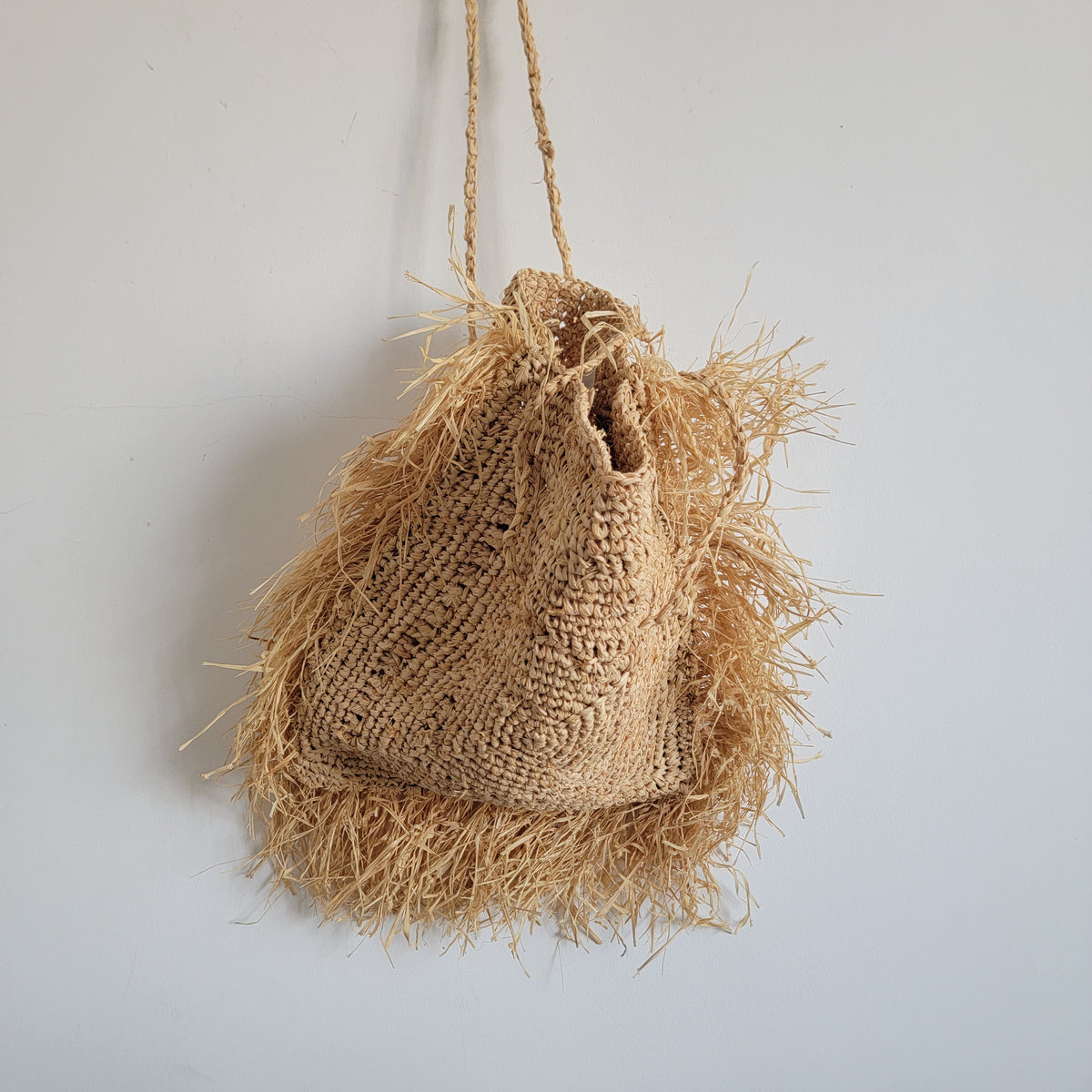 Fringed Raffia Tote Bag | Handwoven Boho Beach Shoulder Bag