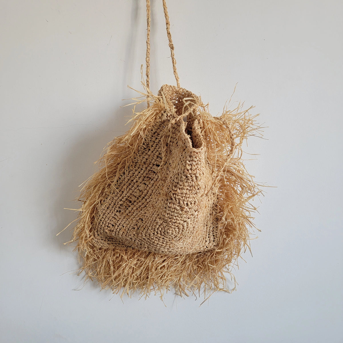 Fringed Raffia Tote Bag | Handwoven Boho Beach Shoulder Bag
