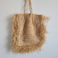 Fringed Raffia Tote Bag | Handwoven Boho Beach Shoulder Bag