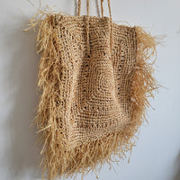 Fringed Raffia Tote Bag | Handwoven Boho Beach Shoulder Bag