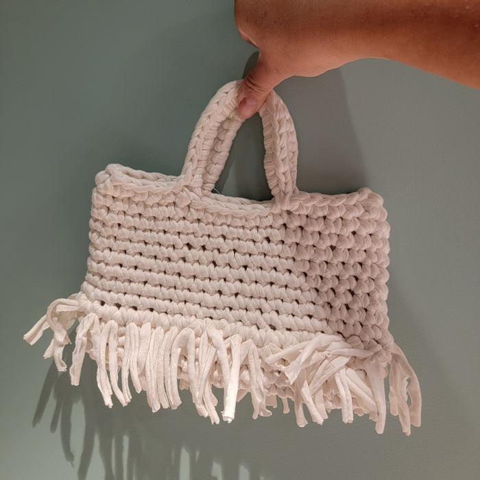 CROCHET Storage bag Small Crochet Cosmetic Bag | Recycled T-Shirt Yarn | Eco-Friendly Crochet Clutch | Handmade Toiletry Bag