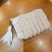 CROCHET Storage bag Small Crochet Cosmetic Bag | Recycled T-Shirt Yarn | Eco-Friendly Crochet Clutch | Handmade Toiletry Bag