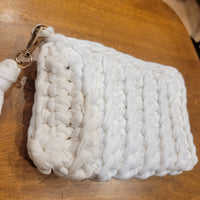 CROCHET Storage bag Small Crochet Cosmetic Bag | Recycled T-Shirt Yarn | Eco-Friendly Crochet Clutch | Handmade Toiletry Bag