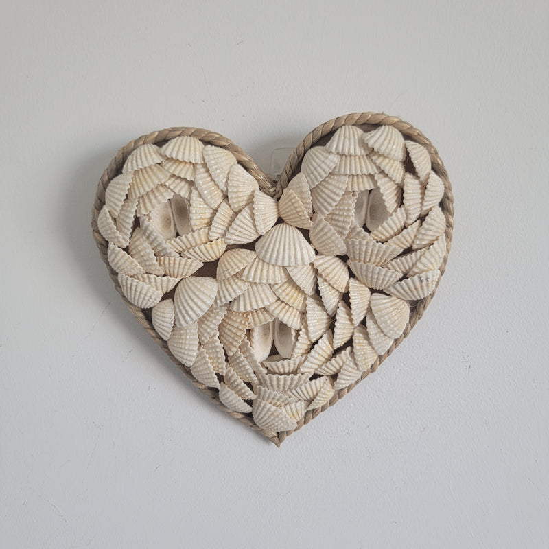 Seashell Heart Wall Art - Nautical Beachy Home Decor for Bedroom/Living Room shell decoration home decor gifts sea shells boho hanging heart  Handmade Heart - Shaped Seashell Wall Decor | Coastal Home Decoration