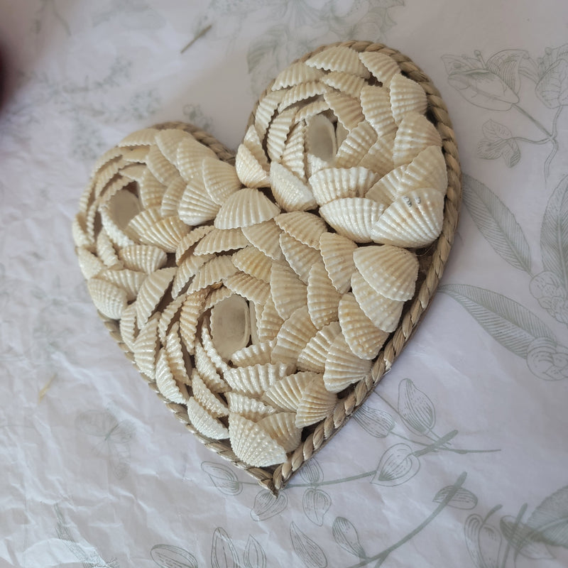 Seashell Heart Wall Art - Nautical Beachy Home Decor for Bedroom/Living Room shell decoration home decor gifts sea shells boho hanging heart  Handmade Heart - Shaped Seashell Wall Decor | Coastal Home Decoration