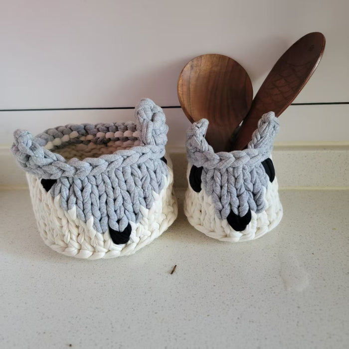 handwork crochet STORAGE Boxes fox shape, Handcrafted Crochet fox- themed Storage Containers 2sizes asst.