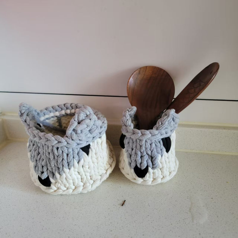 handwork crochet STORAGE Boxes fox shape, Handcrafted Crochet fox- themed Storage Containers 2sizes asst.