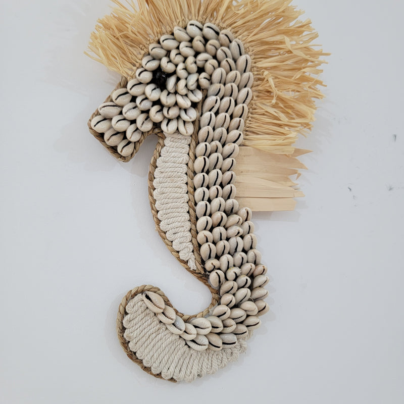 Seashell & Raffia Seahorse Wall Decor - Boho 