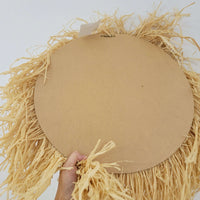 Back view of Seashell & Raffia juju hat Wall Decor - Boho, showcasing straw texture and circular design.