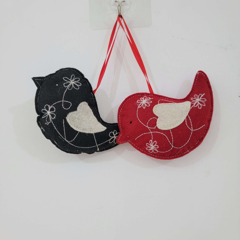 Hand-Embroidered Felt Bird Ornament Set for Christmas Tree