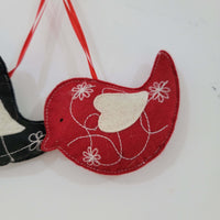 Hand-Embroidered Felt Bird Ornament Set for Christmas Tree