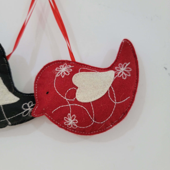 Hand-Embroidered Felt Bird Ornament Set for Christmas Tree
