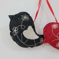 Hand-Embroidered Felt Bird Ornament Set for Christmas Tree