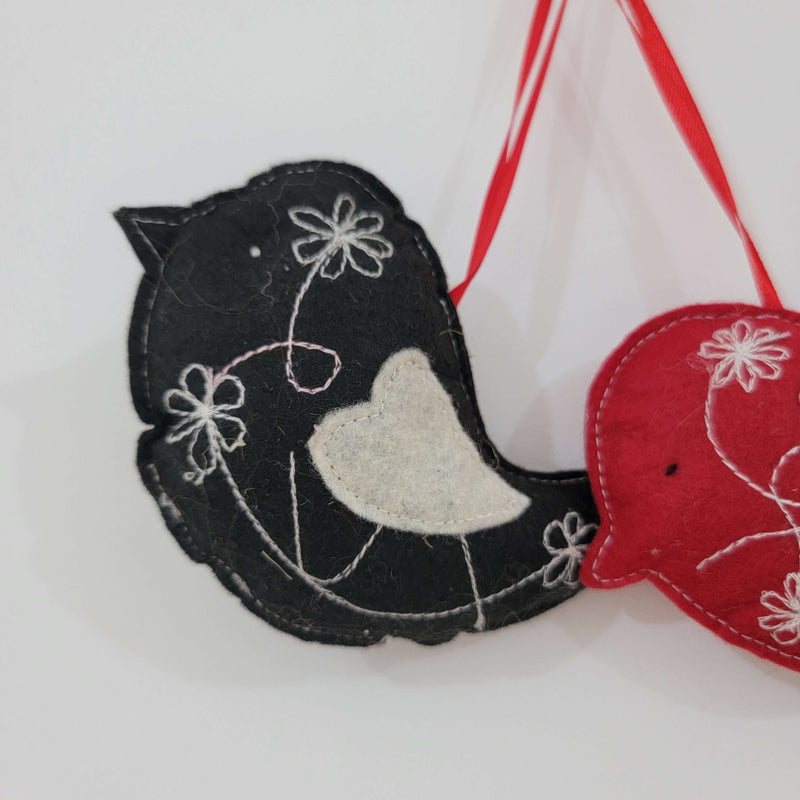 Hand-Embroidered Felt Bird Ornament Set for Christmas Tree