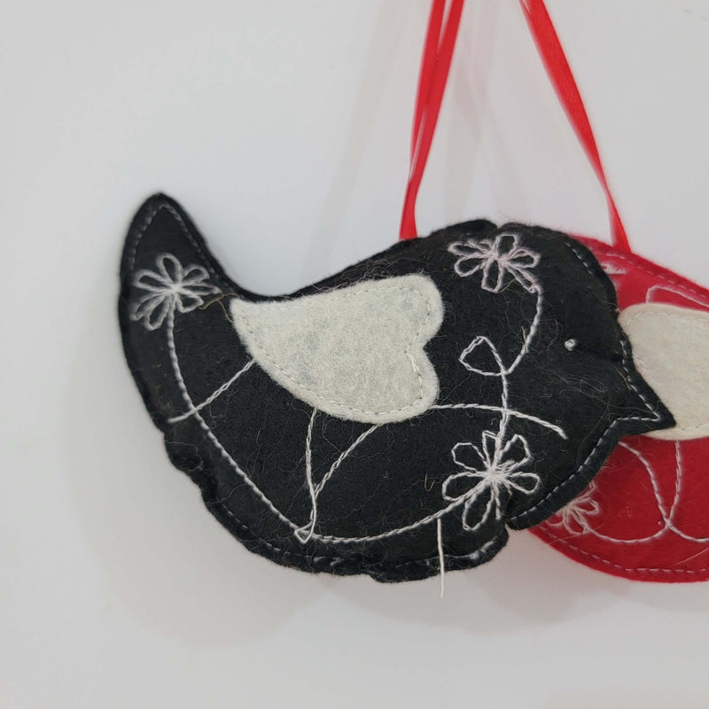Hand-Embroidered Felt Bird Ornament Set for Christmas Tree